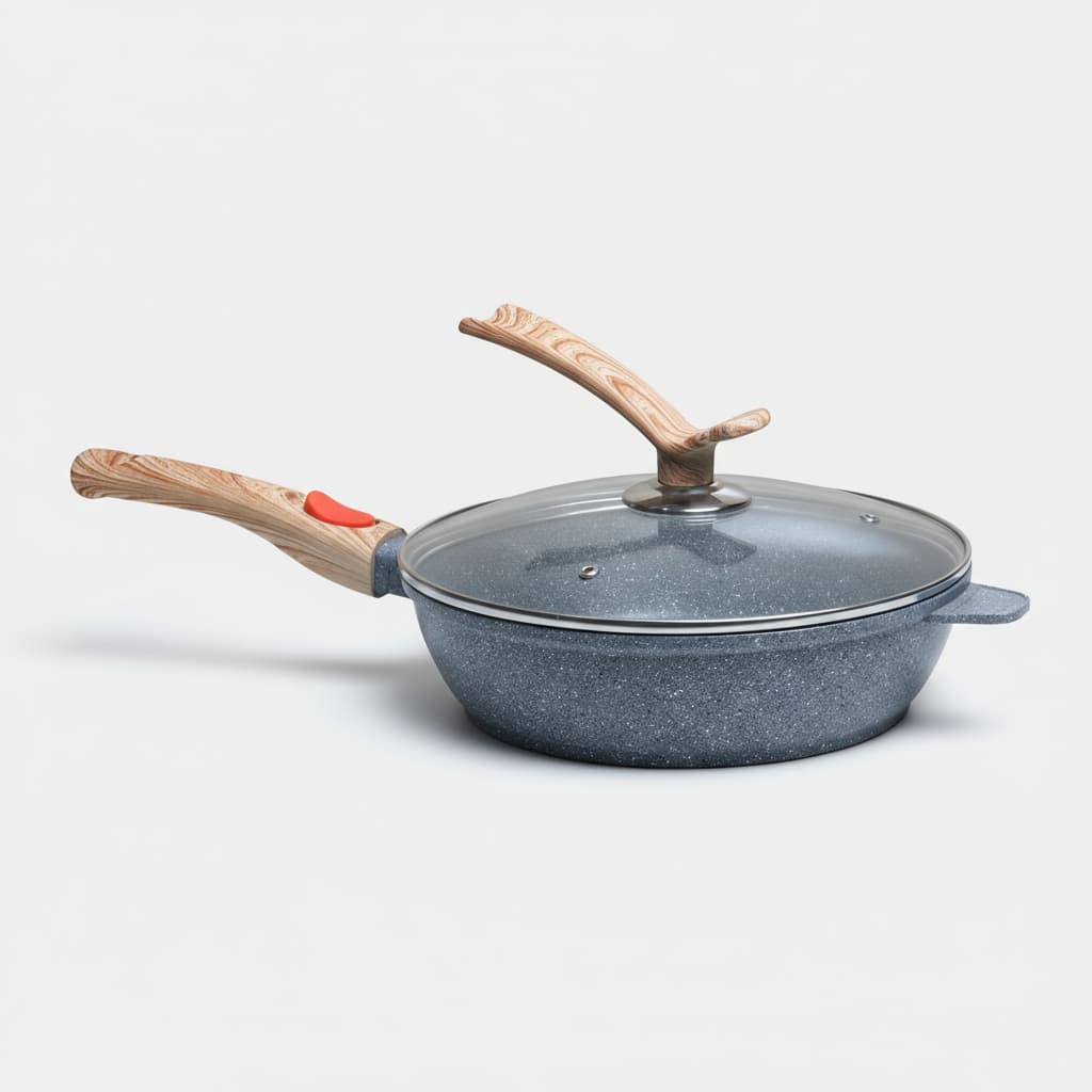 Frigideira Indução Forno e Fogão Antiaderente Revestimento Mármore Cerâmico 28cm Cinza