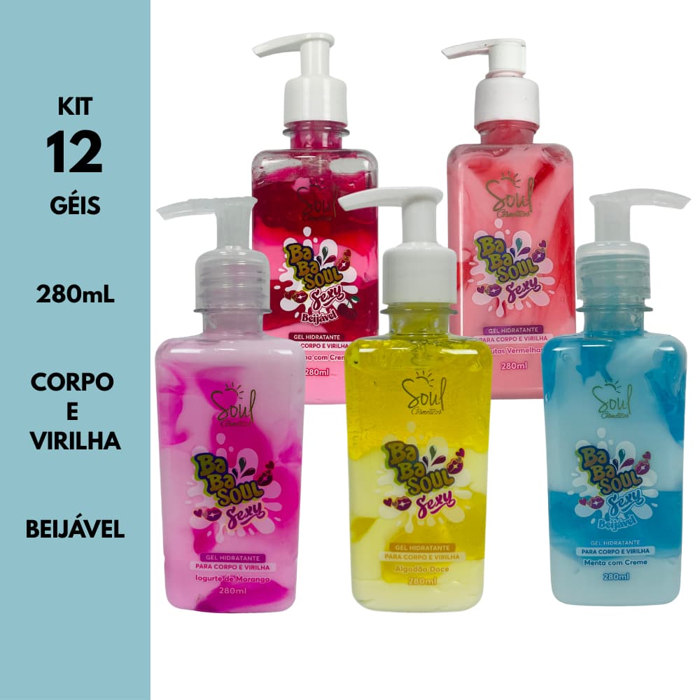 Kit 12 Gel Hidratante Corpo e  Virilha Beijável Babasoul Soul Cosméticos 280ml