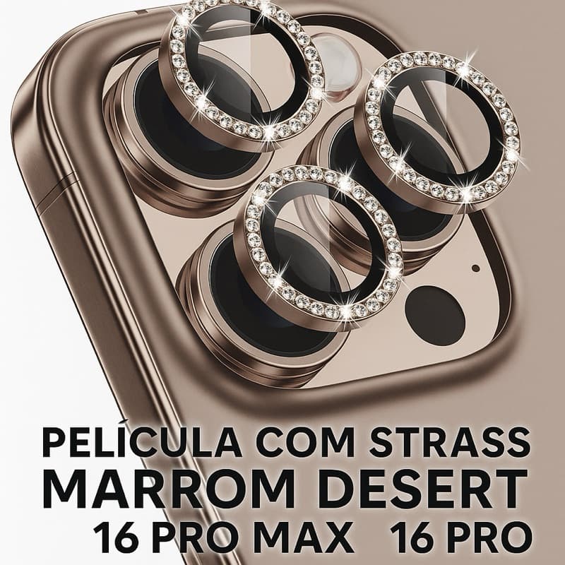 Película Protetora de Câmera com Strass – iPhone 16 pro Max e iPhone 16 Pro