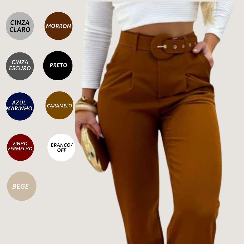 Calça  feminina  moderna Fashion – modelagem slim, cintura alta clássico moderno.