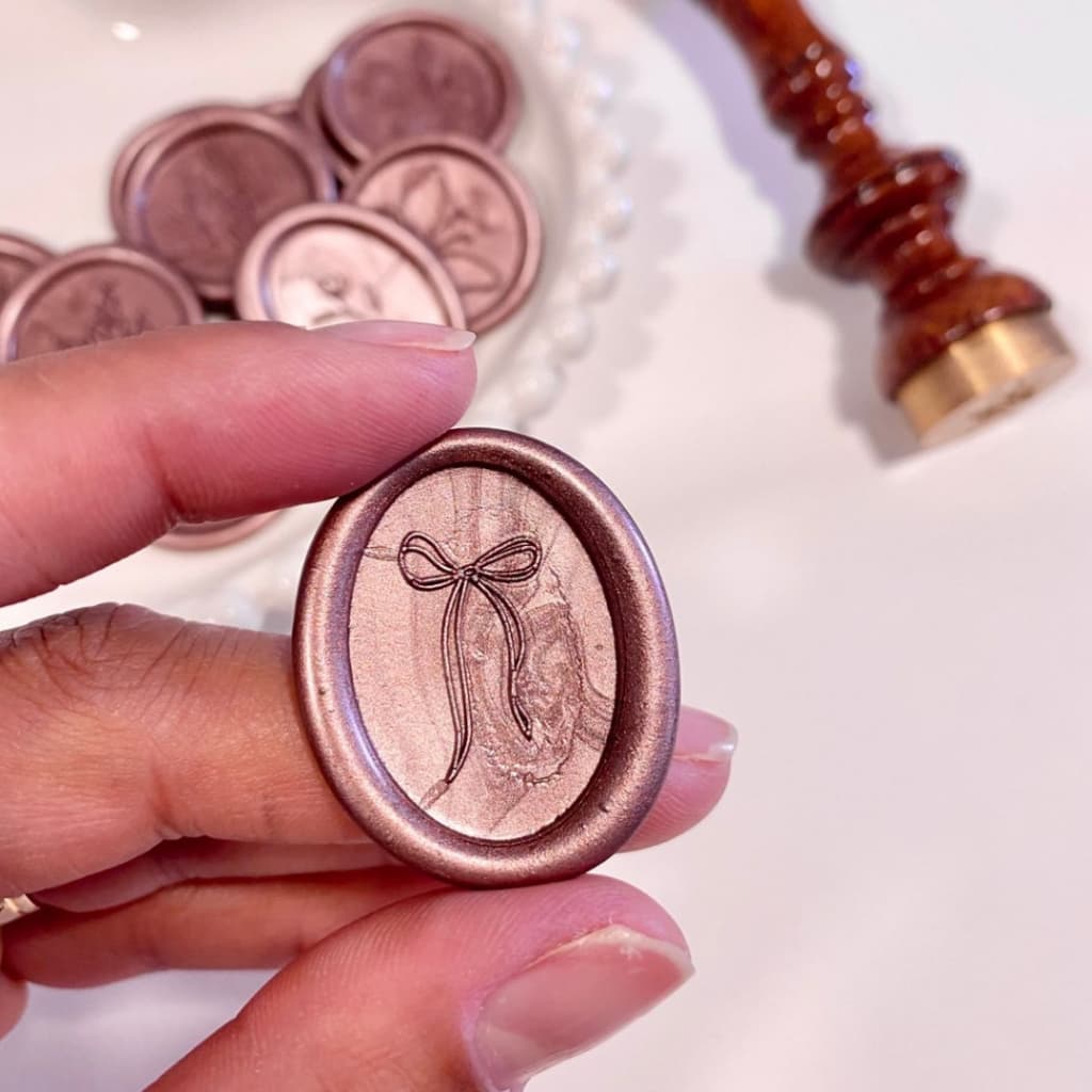 LACRE DE CERA PARA CONVITE DE CASAMENTO OVAL ROSE GOLD COM ADESIVO DUPLA FACE