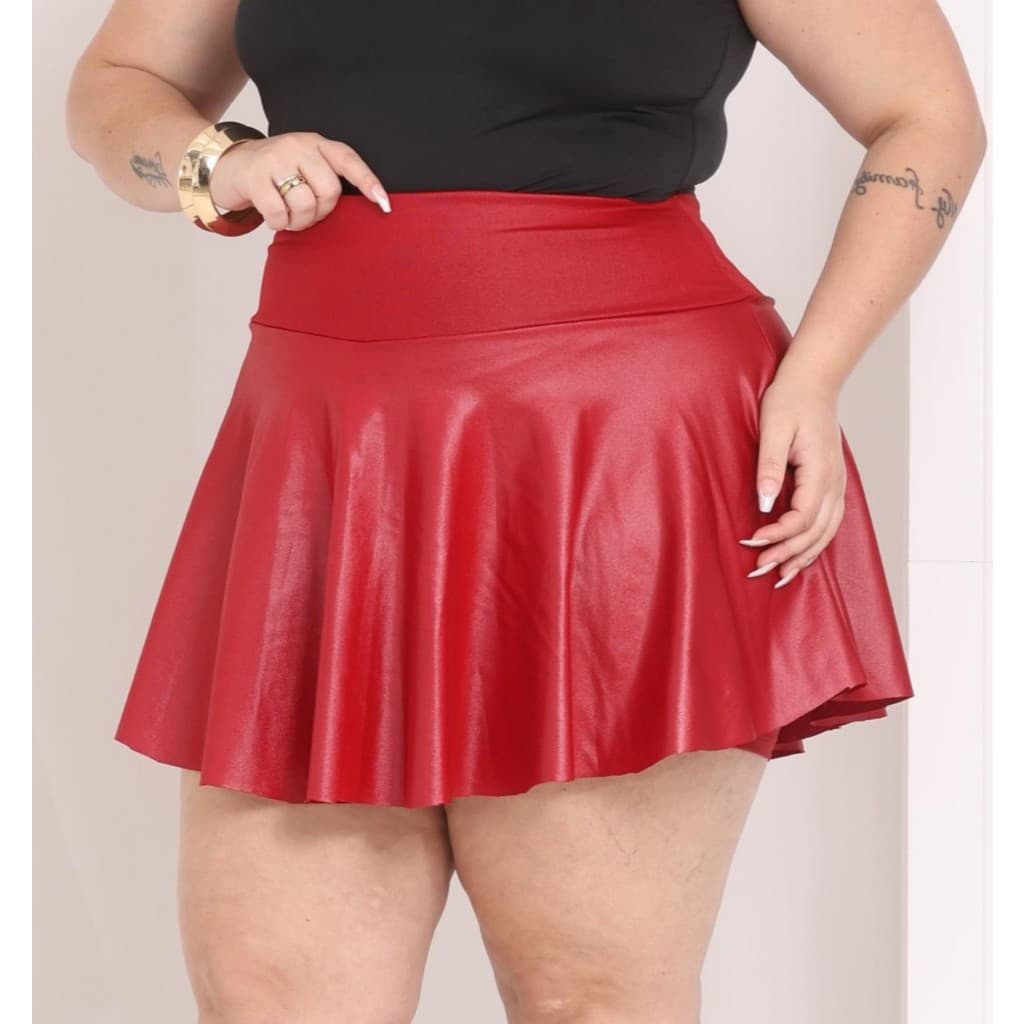 Short Saia Feminina Plus Size Cirre Suplex Babado Festa Cintura Alta Academia