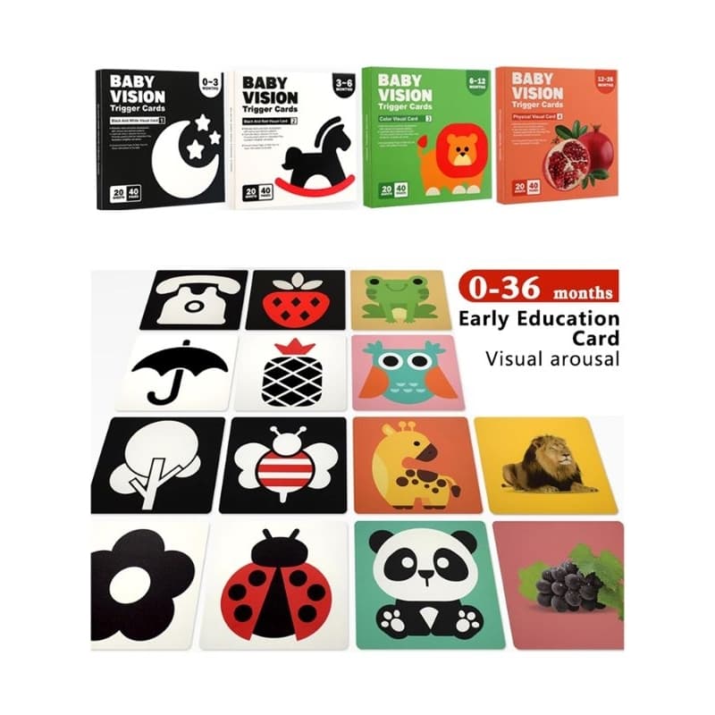 Cartões de estímulo visual preto e branco alto contraste para bebês tummy time interativo cognitivo Montessori bebês