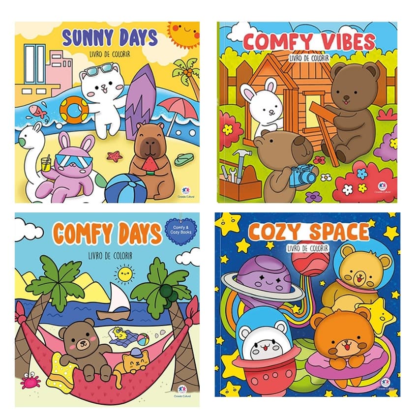 Kit 4 Livros Comfy & Cozy - Sunny Days, Comfy Vibes, Comfy Days e Cozy Space - Livros De Colorir