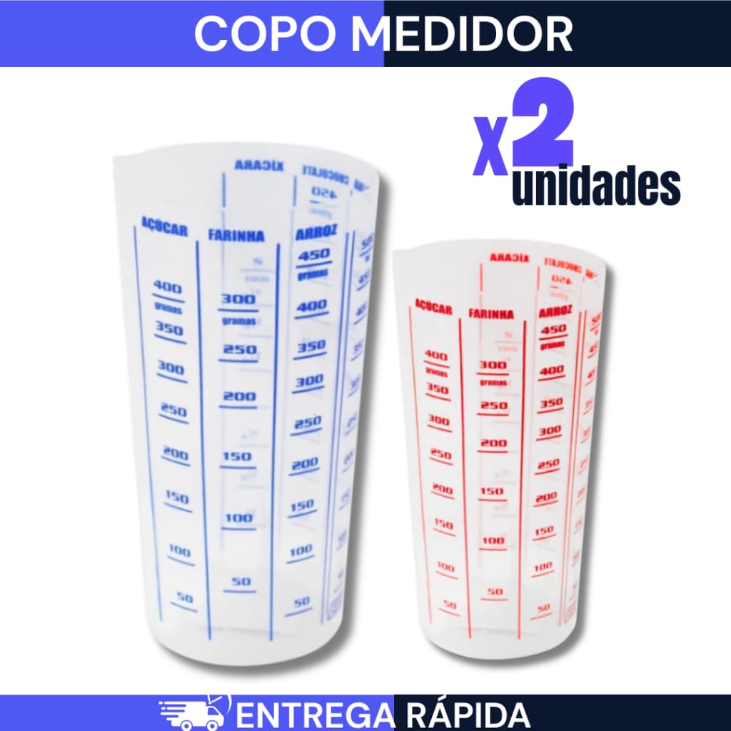 KIT 2 Copo Plástico Medidor Graduado Receitas Dosador Medidas Copo Medidor 500ML Promoção Imperdível