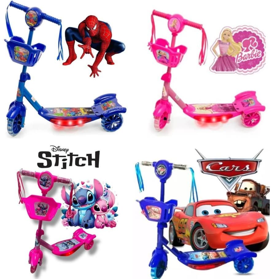 Patinete 3 Rodas Infantil Com Luz Música Cesta menino menina Diversão Garantida+Promoçao