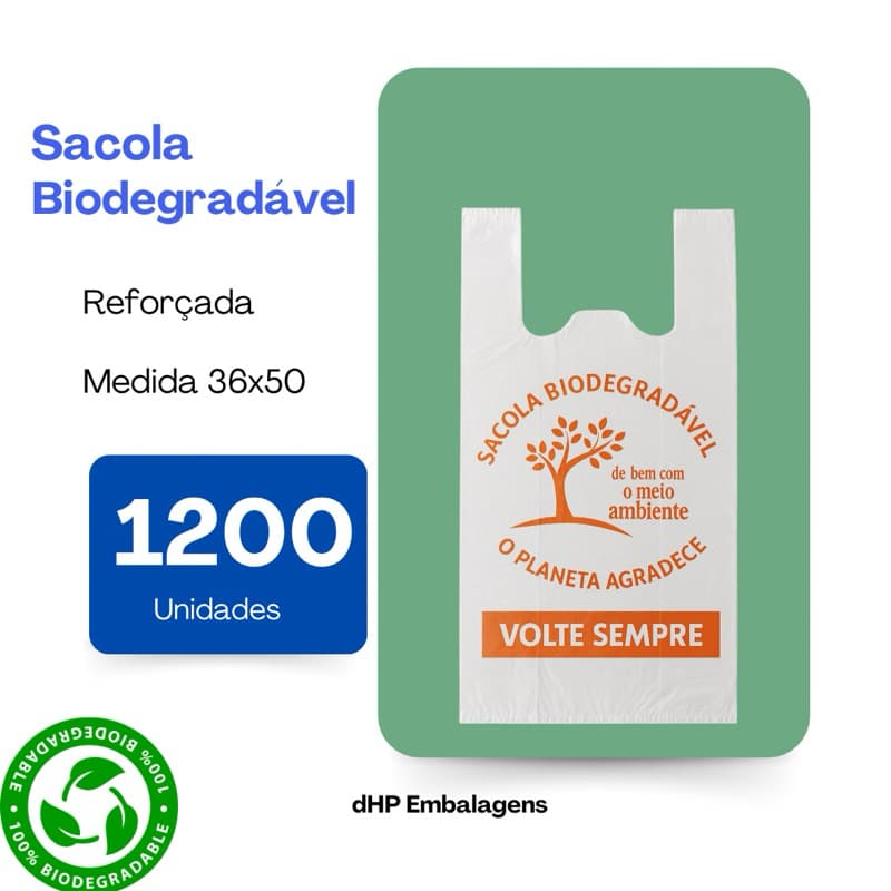 1200 Unidades Sacola Biodegradável Tipo Mercado – “Volte Sempre” 36x50