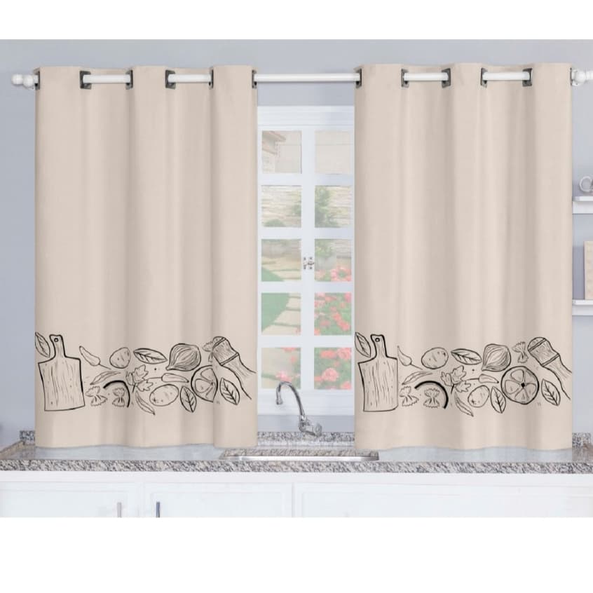Cortina 100% Blackout Corta Luz Blecaute Estampada 2,20 m x 1,30 m - Cozinha Palha