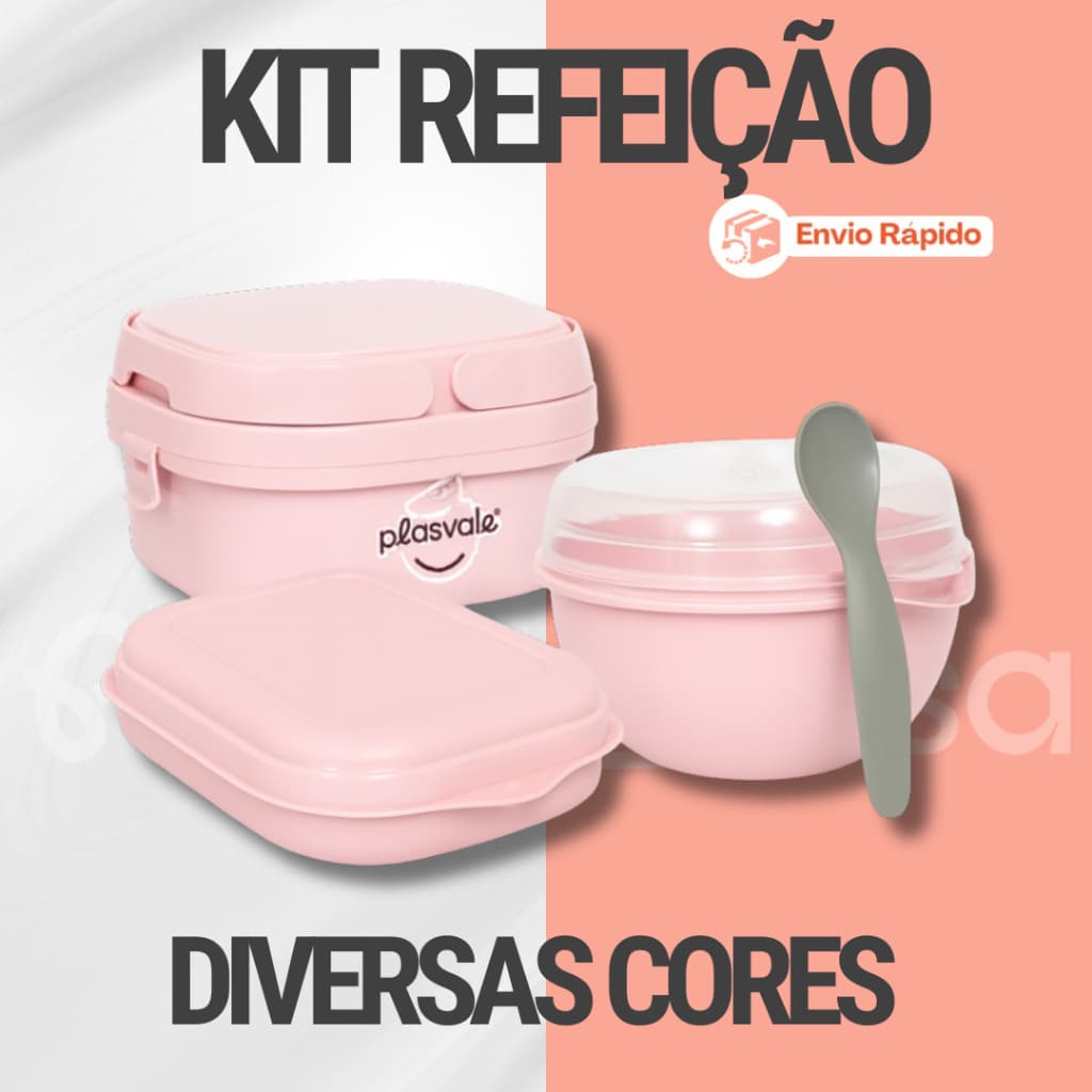 KIT COM 3 INFANTIL uma marmita com Alça e um Bowl com colher e uma Sanduicheira Refeição Completa
