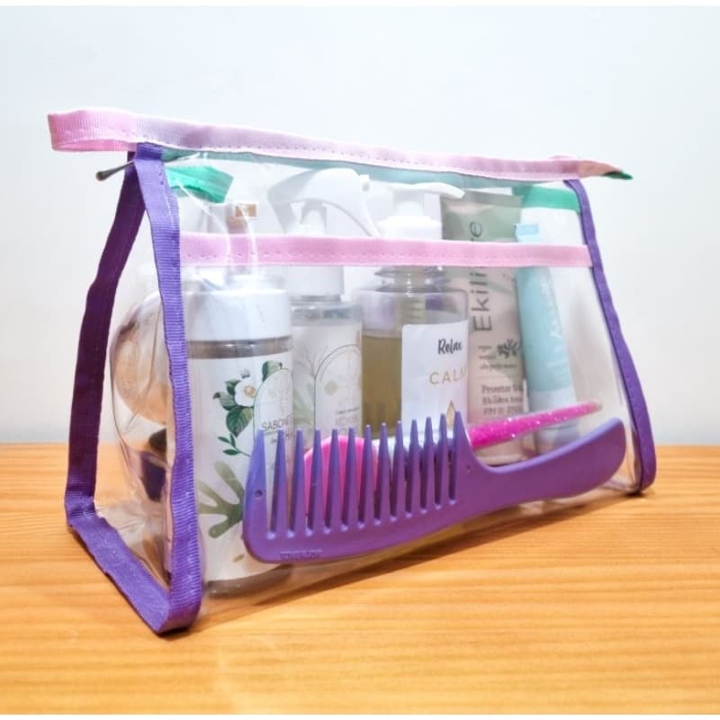 Necessaire Trapézio Cristal Multifuncional para Cosméticos Makes Higiene Viagem Dia a Dia