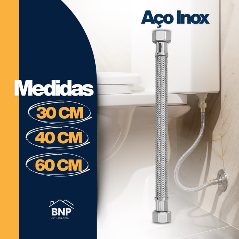 Engate Flexivel Rabicho Alta Vazão Inox Macho X Fêmea 30cm/40cm/60cm Agua Quente e Fria 1/2 Polegada