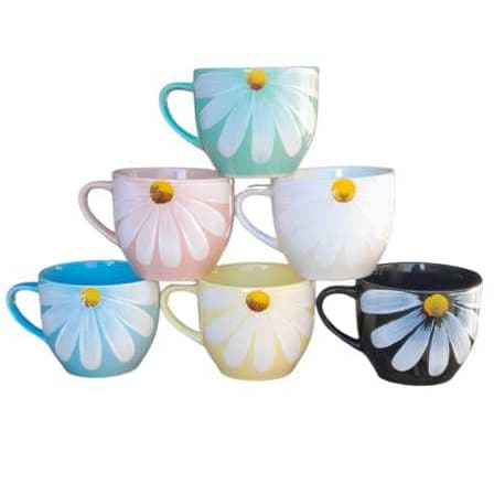 Jogo 6 Xicaras Canecas Porcelana Decoradas Chicaras Conjunto kit de Café Chá Porcelana 170 ml Margaridas feita a mão....