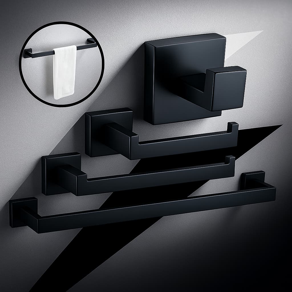 Kit Acessórios Banheiro Preto Inox 304 Escovado Luxo 4 Peças