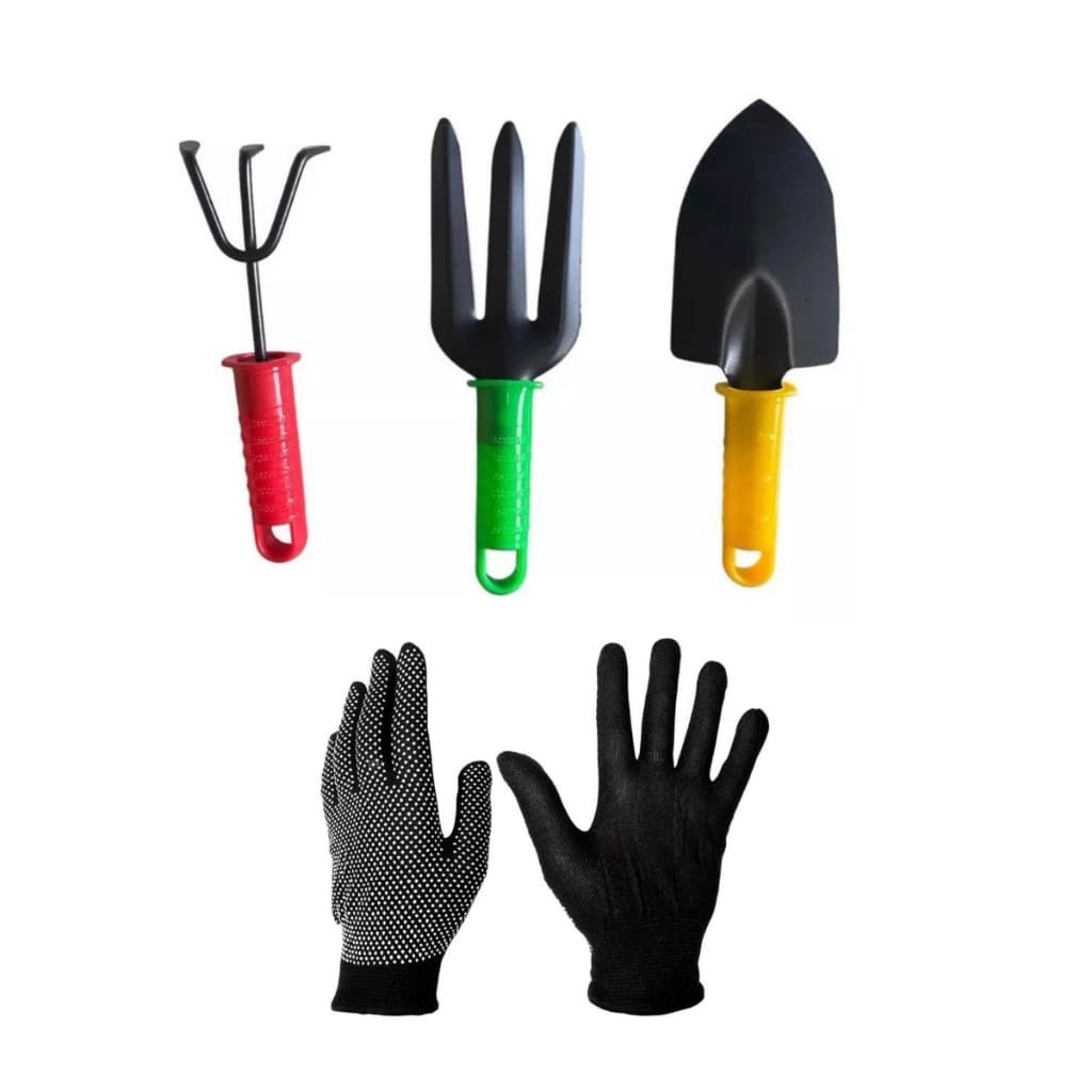 Kit Jardinagem Pá Rastelo e Garfo + Luva Pigmentada Preta
