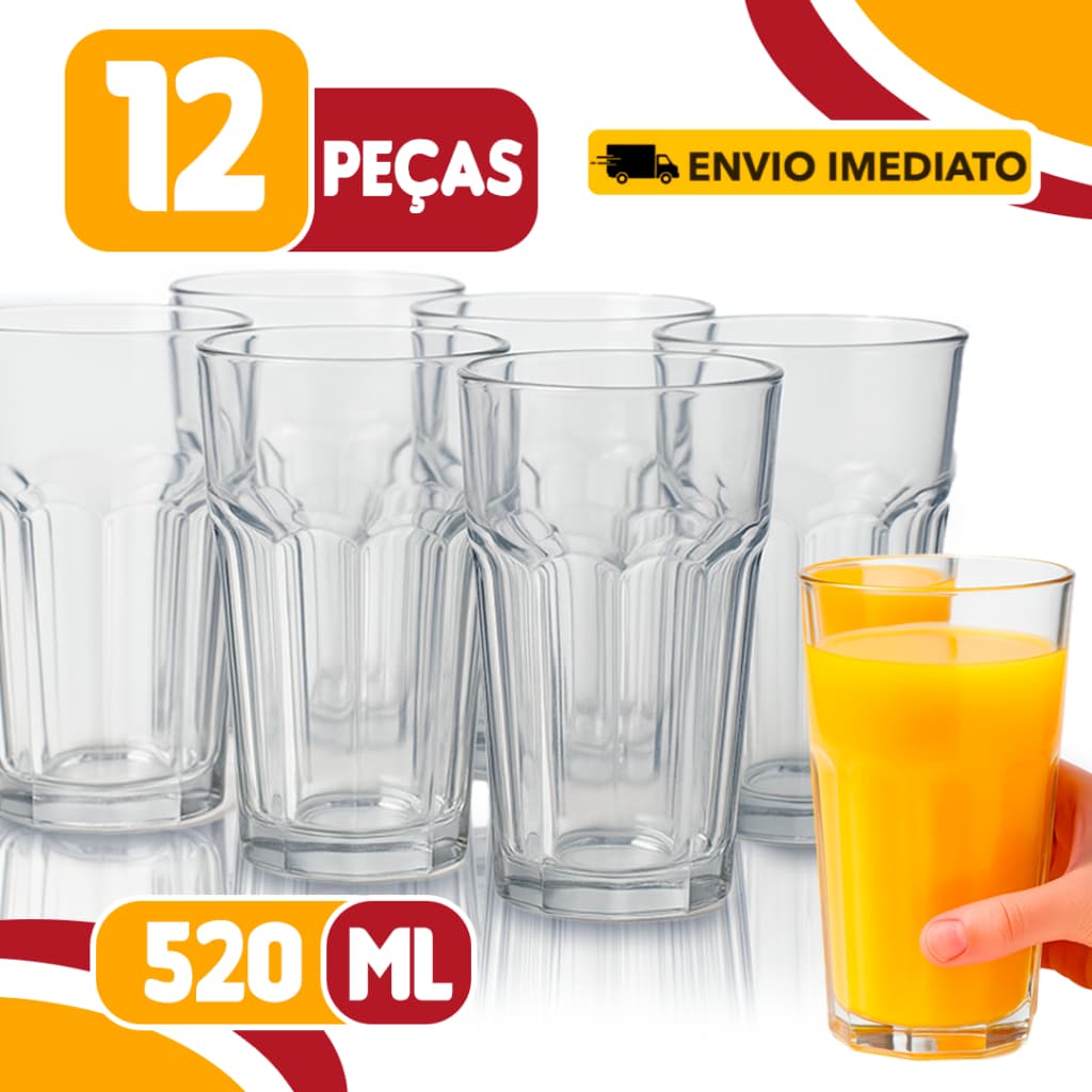 Jogo Copos Brsitol Nadir 520ml Canelado Multiuso Vitaminas Almoço Restaurante Vidro Robusto Canelado