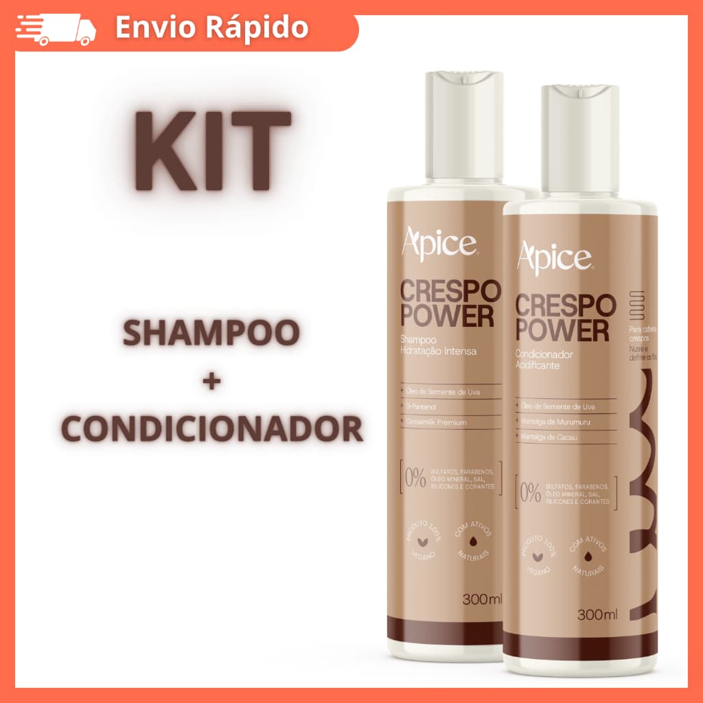 Kit Crespo Power Apice Shampoo e Condicionador Nutritivo 300ml Hidratação Reconstrução Reconstrução