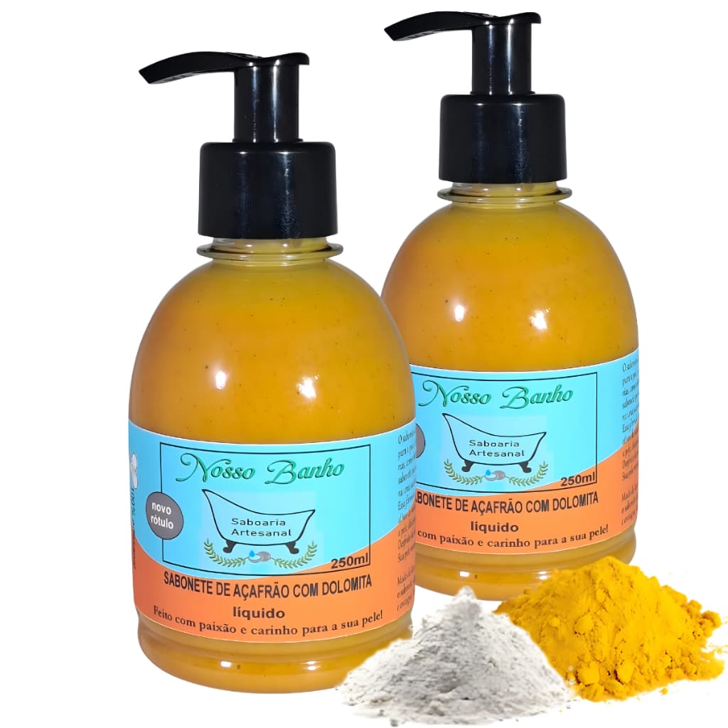 Kit 2 Sabonetes Líquido Açafrão Dolomita Foliculite Psoríase