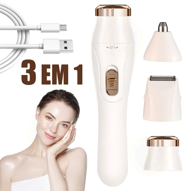 Depiladora De Barbear Recarregável Elétrica Multifuncional 3 em 1 Portátil Barbear Corporal e Facial