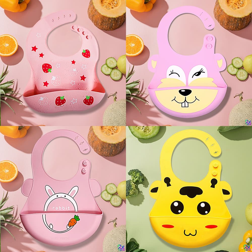 Menina Babador De Silicone Para Bebê Impermeável Ajustável Colorido Com Pega Migalhas Menina Menino Infantil Bibs