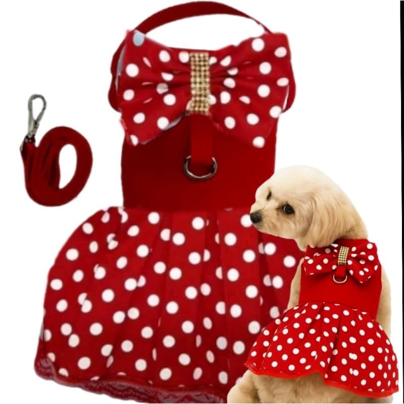 COLEIRA LAÇO BOLINHA OU PEITORAL LAÇO/SAIA/VESTIDO BOLINHA ROUPA PET GUIA CACHORRO GATO