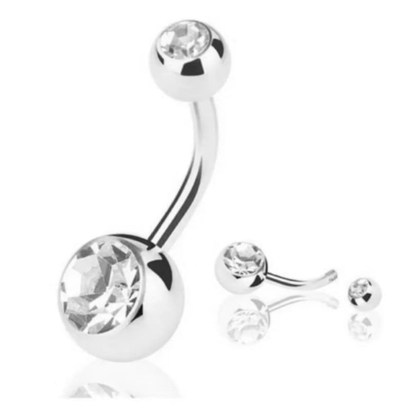 Piercing de Umbigo  Prata  Dourado Cristal Transparente Aço Cirúrgico