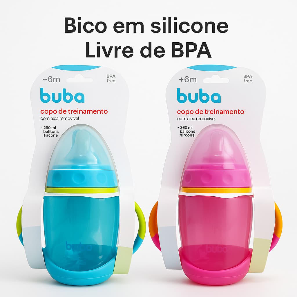 Buba Copo Infantil treinamento Bebê com Alça Removível e Bico em Silicone Azul e Rosa | Infantil