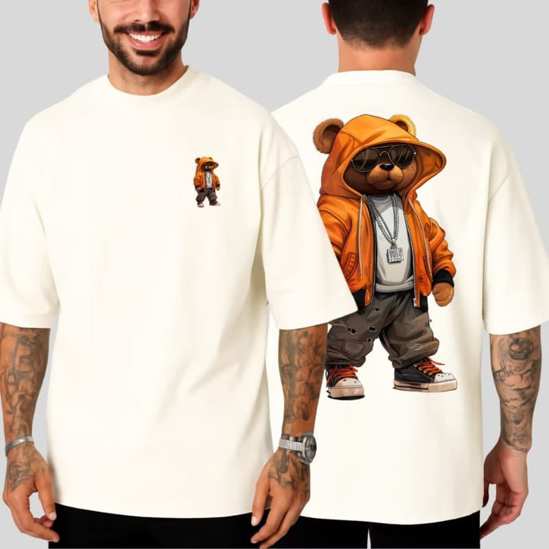 Camiseta T-Shirt Street Verão Urso Frente Verso Premium algodão