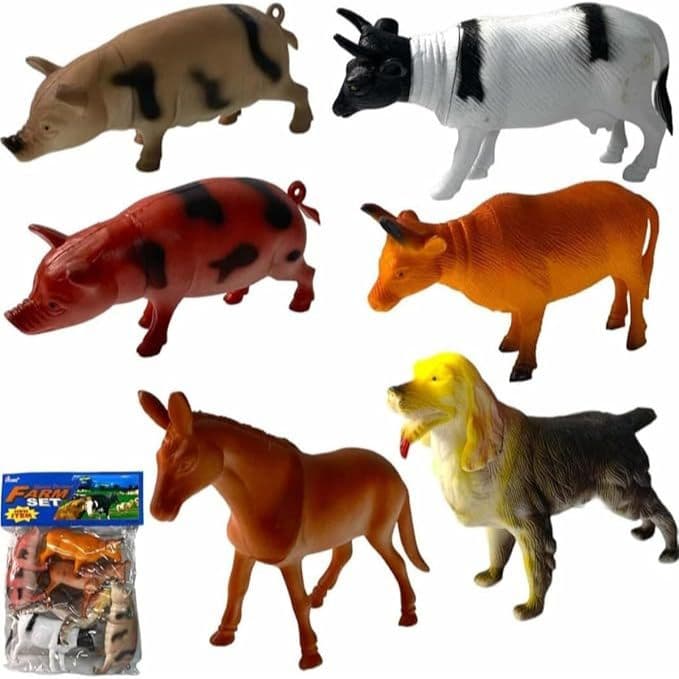 Kit de Animais da Fazenda Brinquedos de Borracha em Miniatura 6 unidades