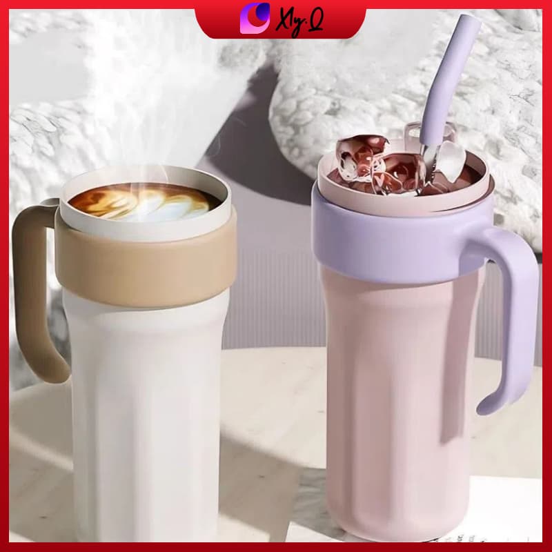 Copo com Canudo para Mulheres – Alto Design, 1200ml | Aço 316, Tampa 2 Funções | Academia