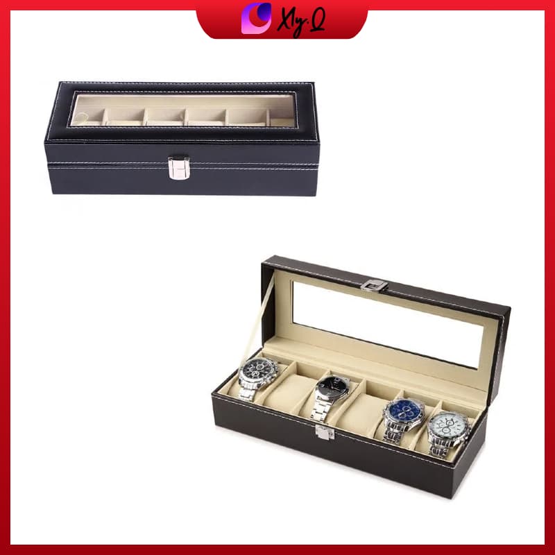 Porta Relógio Estojo Caixa Com 6 Nichos Divisórias Luxo Veludo E Couro Luxo Jewelry Organizers