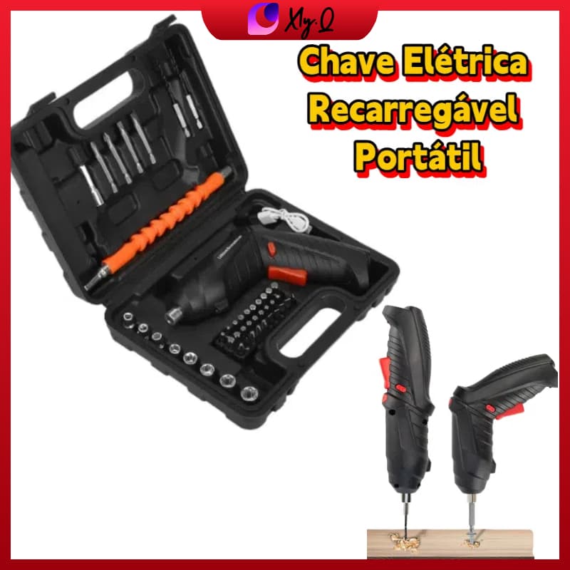 Kit Parafusadeira Elétrica Doméstica Maleta com Acessórios Type-C Recarregável Leve