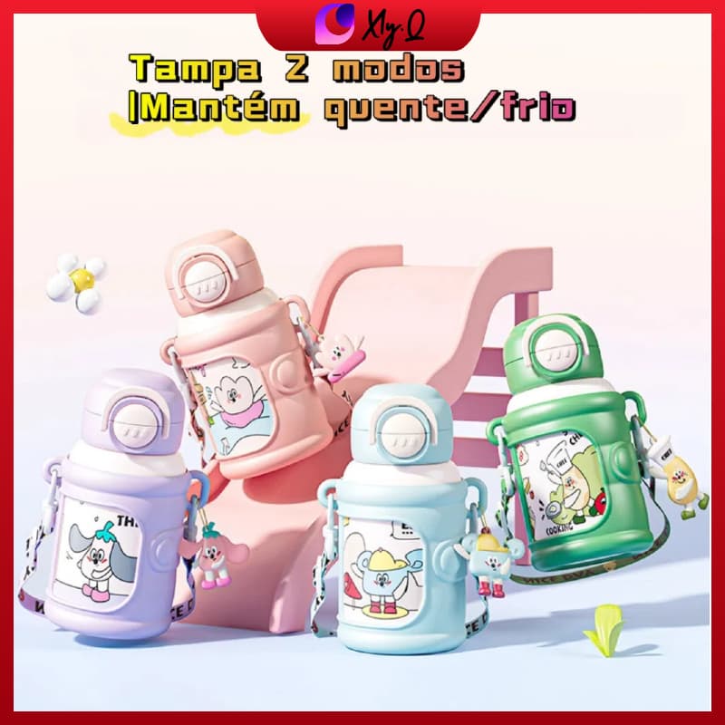 Copo Infantil Térmico & Refrigerante – 550ML | Tampa Dupla Uso | Grande Capacidade