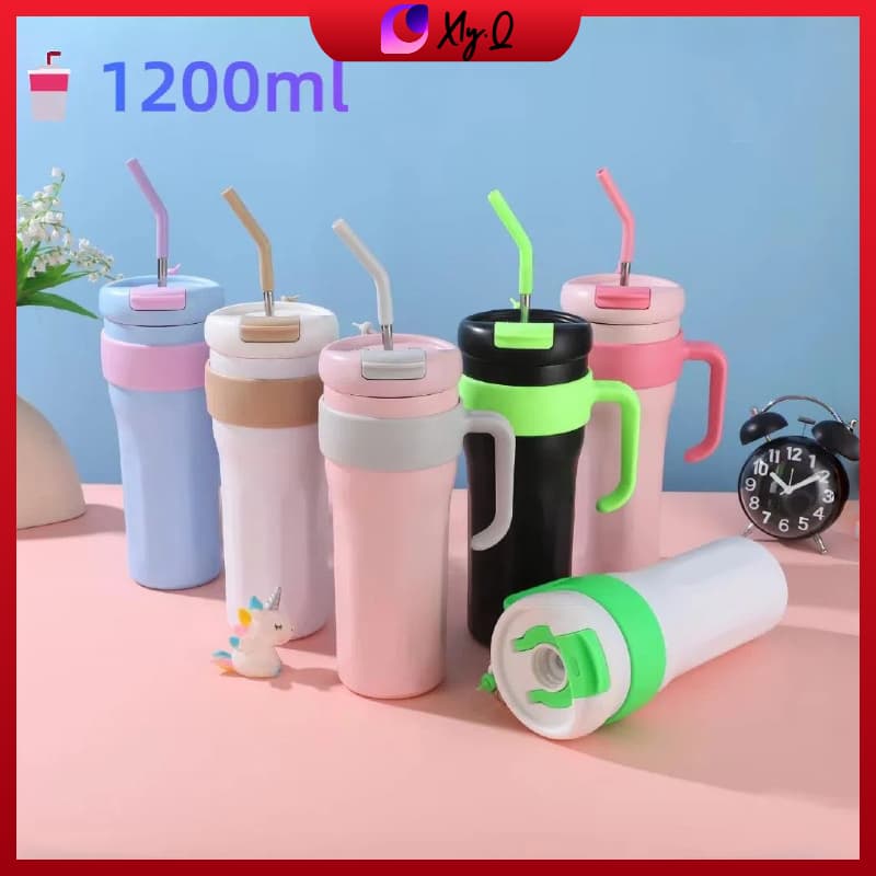 Copo Térmico Academia – 1200ml, Canudo de Inox | Tampa 2 Funções, Alça Prática | Isolamento Efetivo