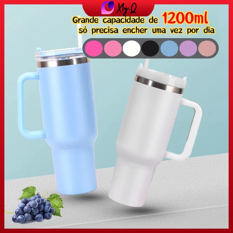 Copo garrafa Térmica Inox 1200ml Parede Dupla tampa Canudo Premium Copo para carro