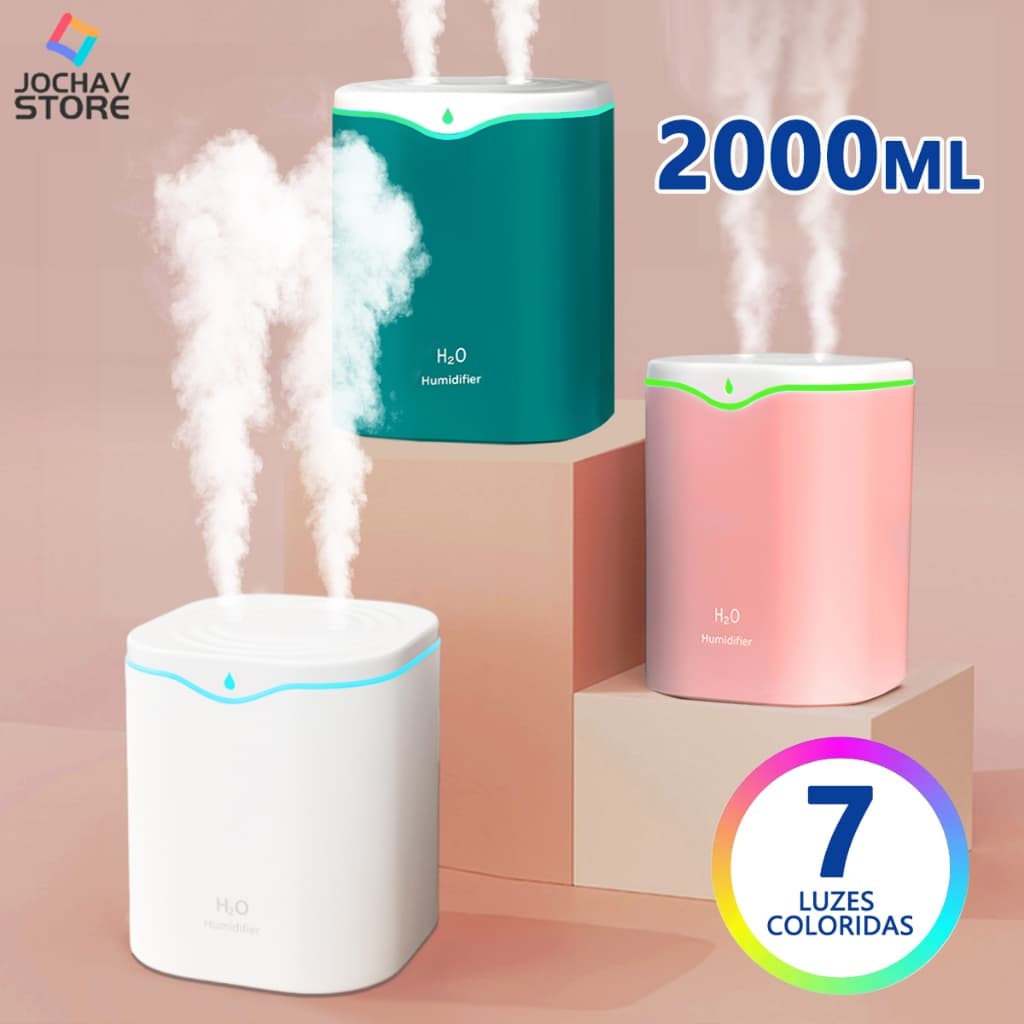 Umidificador De Ar E Aromatizador De Ambiente Grande 2 Litros Bico Dupla Difusor Aromatizador Usb Led Purificador De Ar