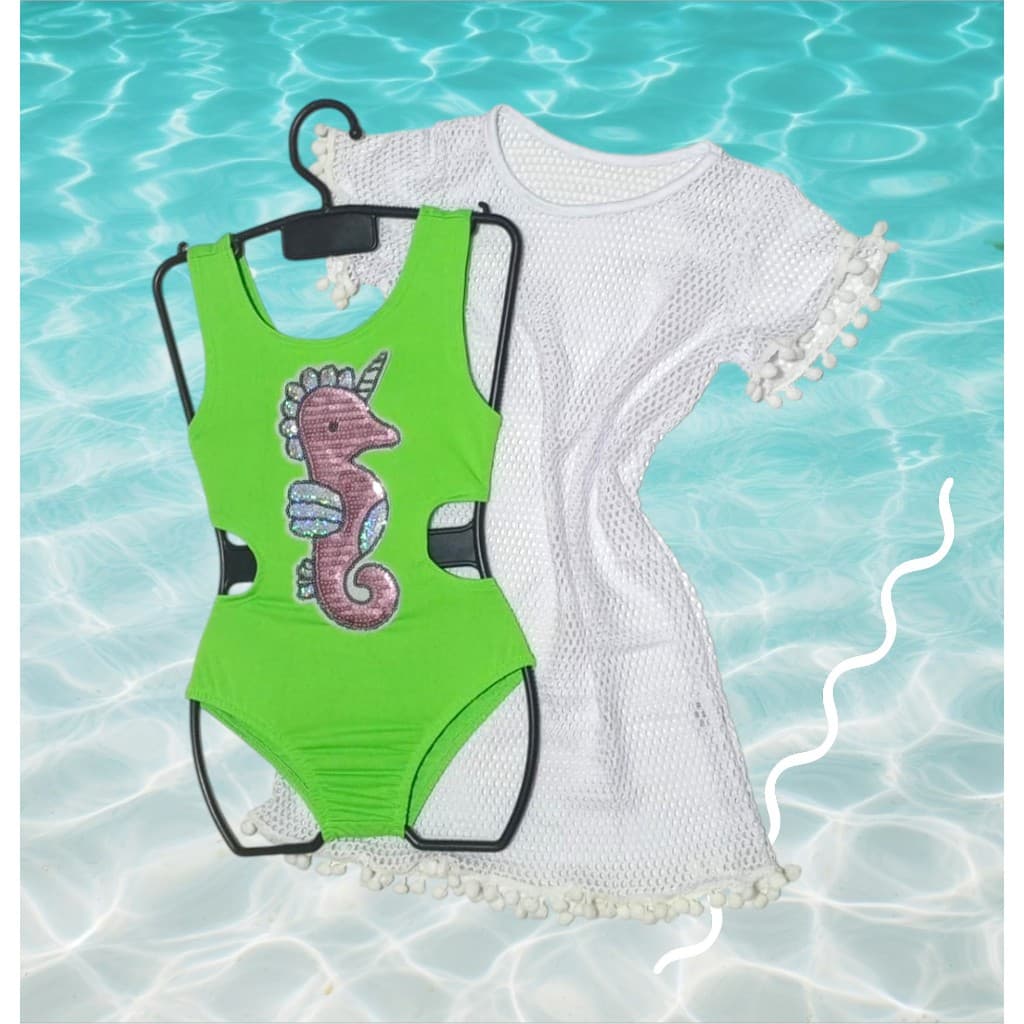 Maiô Infantil Com Saída De Praia Menina Moda Verão Piscina