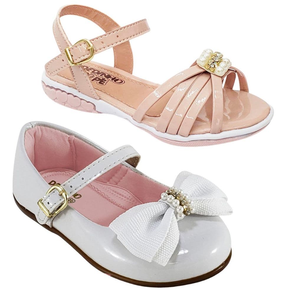Kit 2 Pares Sapatilha Infantil Menina Boneca Sandália Papete Infantil Feminina Rasteira Confortável