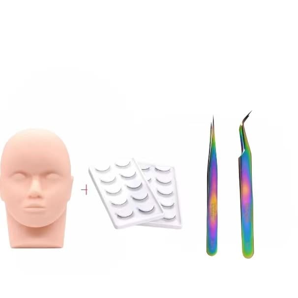 Kit Treinamento de Cílios Cabeça de Treino 5Pares de Cílios para Treino e Par de Pinças Treinamento de Cílios
