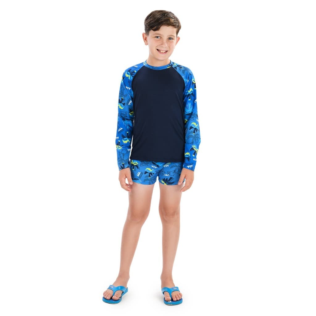 Conjunto Blusa e Sunga com Proteção Solar UV50 Infantil Moda Praia Piscina Meninos