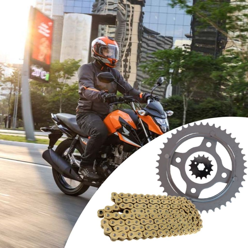 Kit Tracao Relacao Titan 150 cg150 titan fan kit transmissão com corrente dourada gold oferta