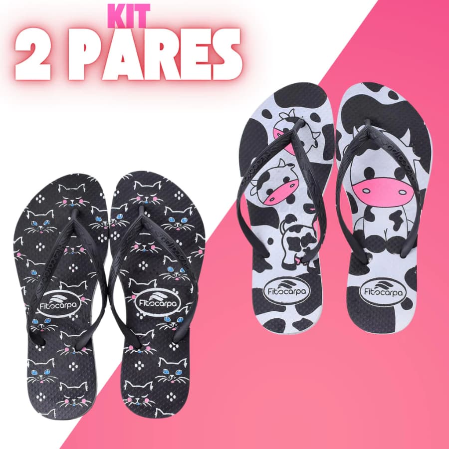 Kit 2 Pares Chinelo Feminino Estampado de Dedo Confortável Leve Casual Praia Verão