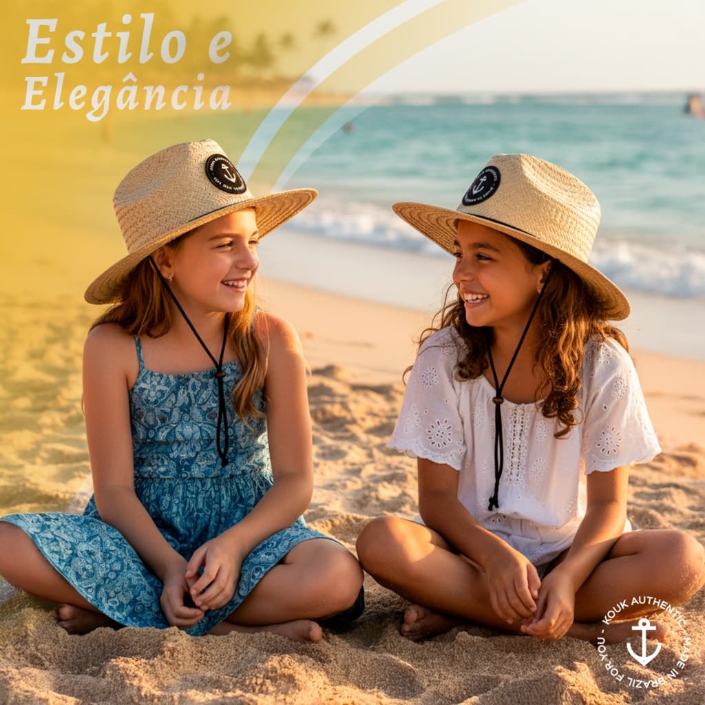 Chapéu Infantil de Palha Kids Proteção Solar Praia Piscina Verão Menino e Menina Criança