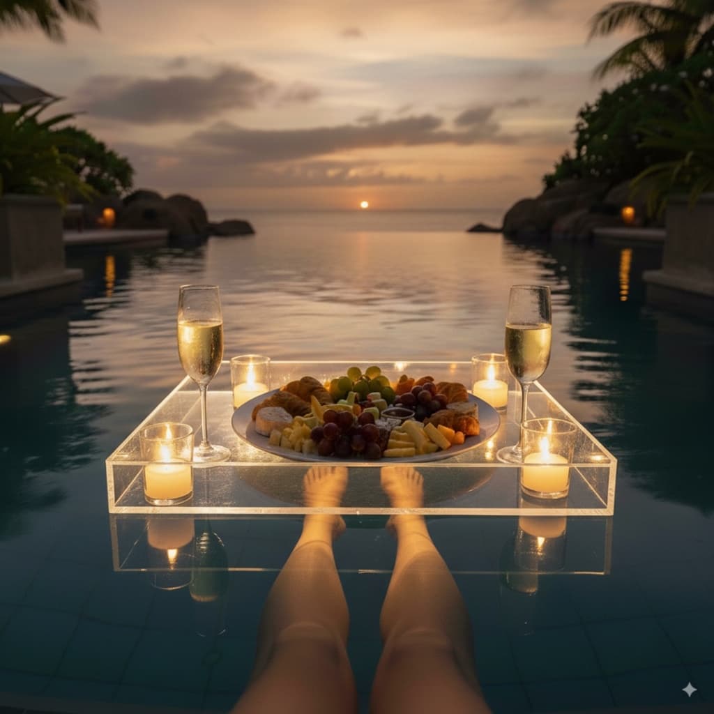 Bandeja Flutuante Piscina Grande Transparente Petisco Não Afunda Funcional Ambientes Luxuoso