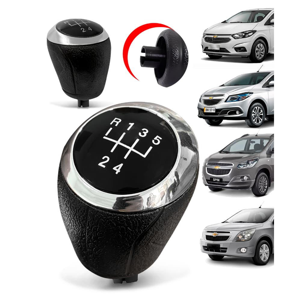 Manopla Bola Cambio Onix Prisma Cobalt Spin Sonic Encaixe de Parafuso 5 Marchas Preto