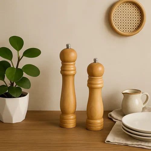 Kit 2 Moedores Pimenta E Sal De Madeira Premium Condimento Grandes Decoraçâo Cozinha