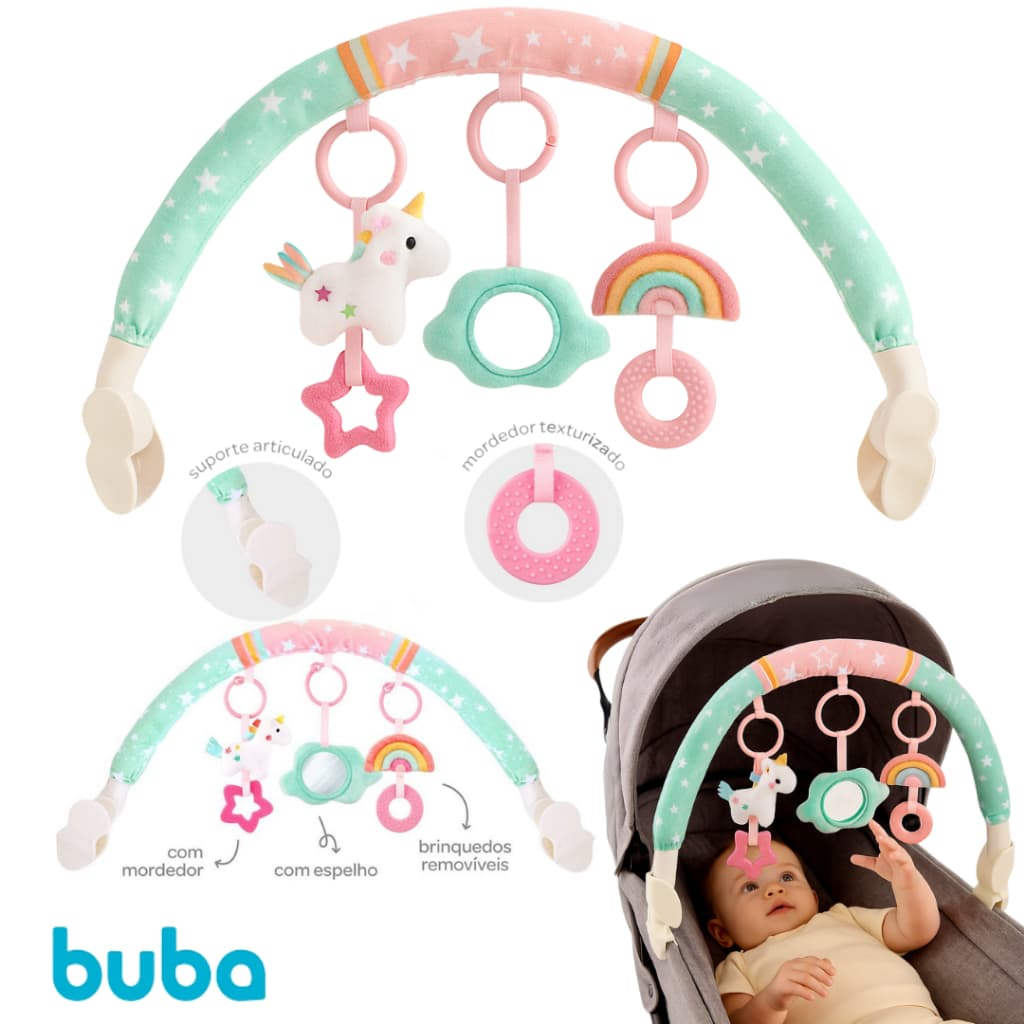 Móbile para Carrinho Magic Unicórnio Buba – Com Mordedor, Espelhinho e Brinquedos Removíveis (+4m)