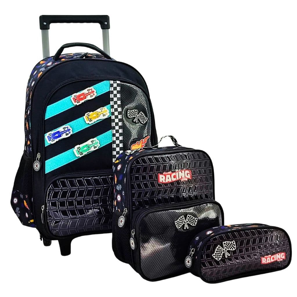 Kit Mochila Escolar Rodinhas Carrinhos Racing Meninos Tamanho Grande - Yins Paper