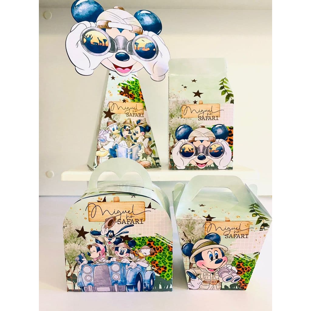 Kit Caixinhas Personalizadas Mickey Safari – Aniversário Infantil | Kit PEGUE E MONTE