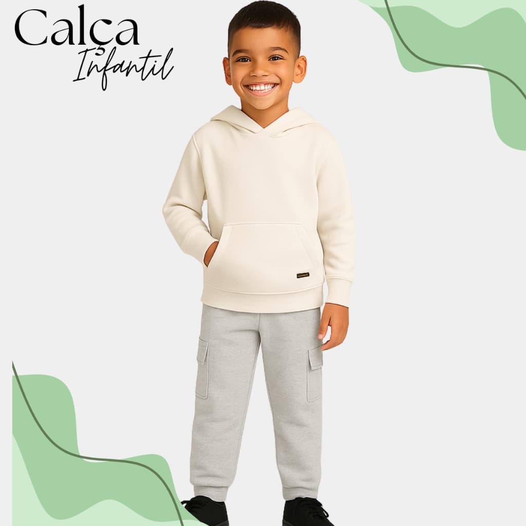 Kit com 2 Calças de Moletom com bolsos Cargo Menino Infantil Diversas cores