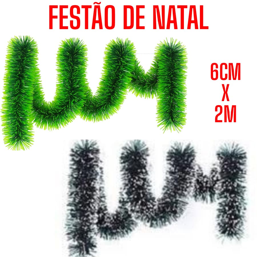KIT 6 Festão 6cmX2m Ponta Verde Ou Branco Para 4 ou 2 Peças Natalina Árvore De Natal Enfeite